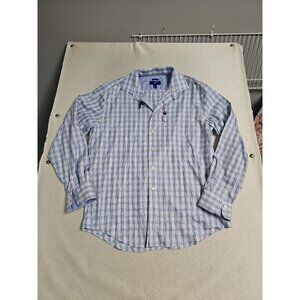 EGARA Mens XL 18 Checkered Blue Spread Collar Long Sleeve Non-Iron Dress Shirt